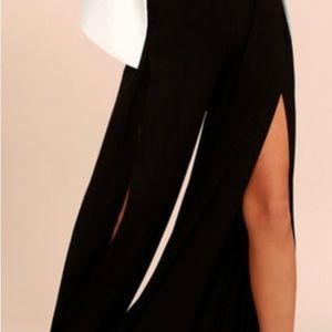 Black Side Slit Wide Leg Mid Waist Pants